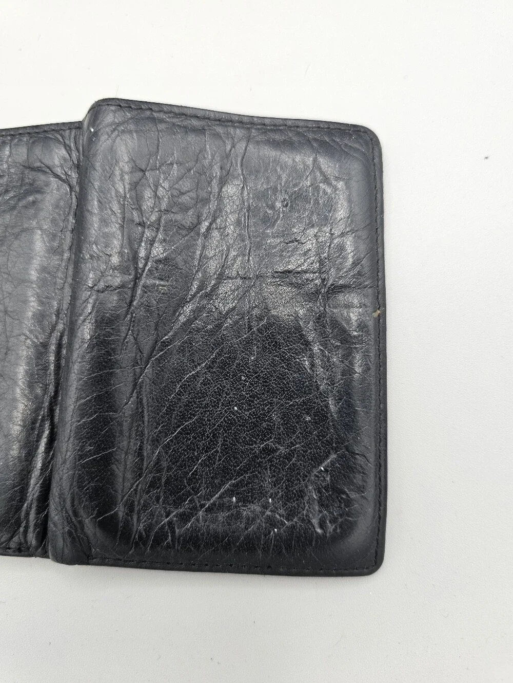 Polo Ralph Lauren Black leather trifold wallet Soft Worn Grandpa Dad Vtg Stains